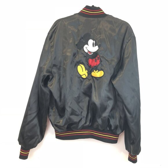 Vintage Disney Wear Mickey Mouse Letterman Jacket Black Satin Made In USA Size L - Picture 2 of 11